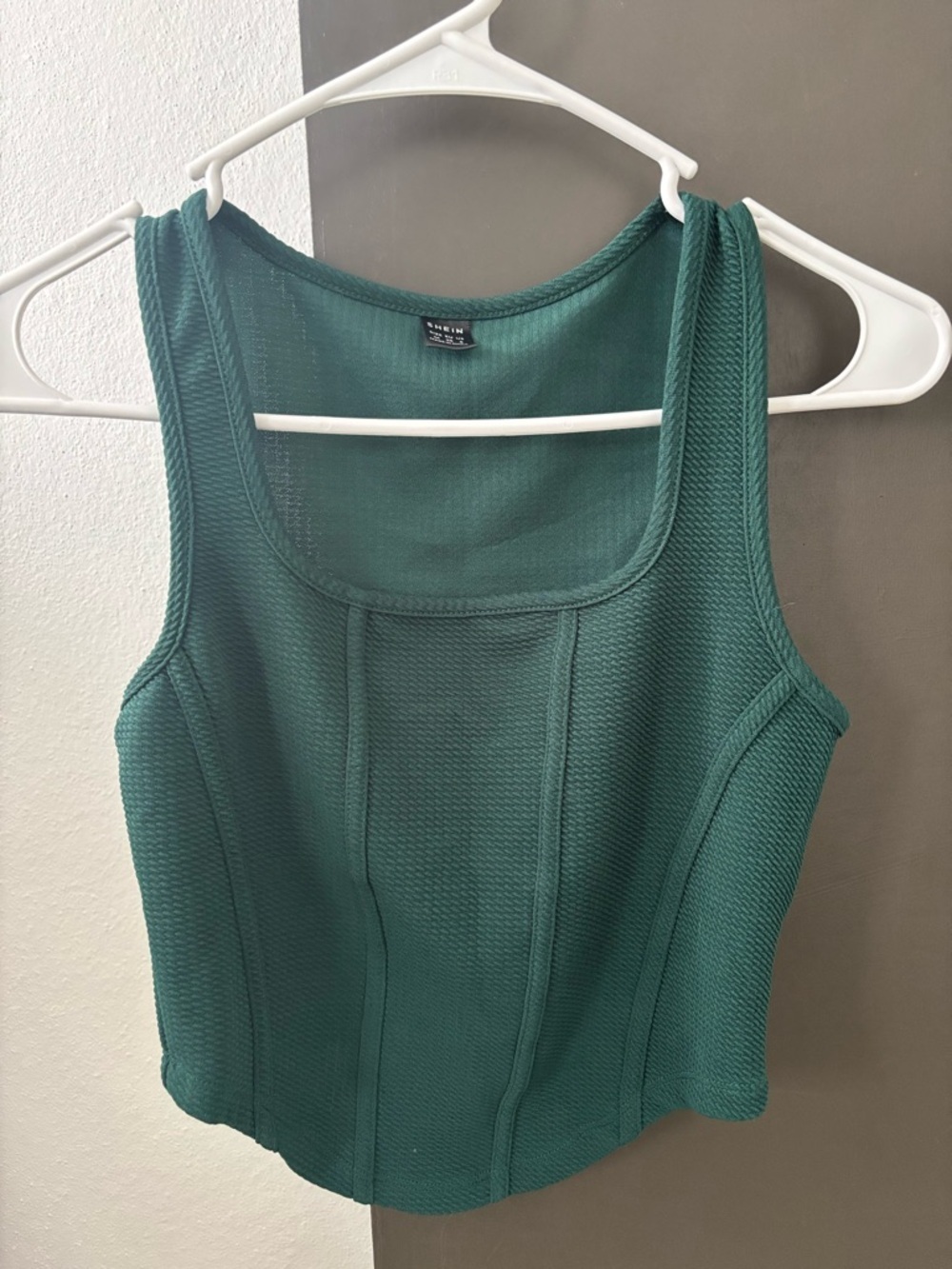 SHEIN Dark Green Textured Corset Style Crop Top - M - Picture 2 of 4